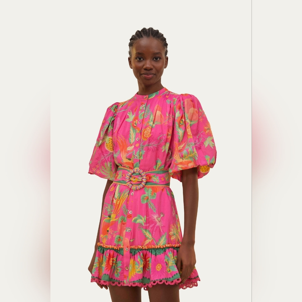 FARM Rio pink delicate fruit garden mini dress